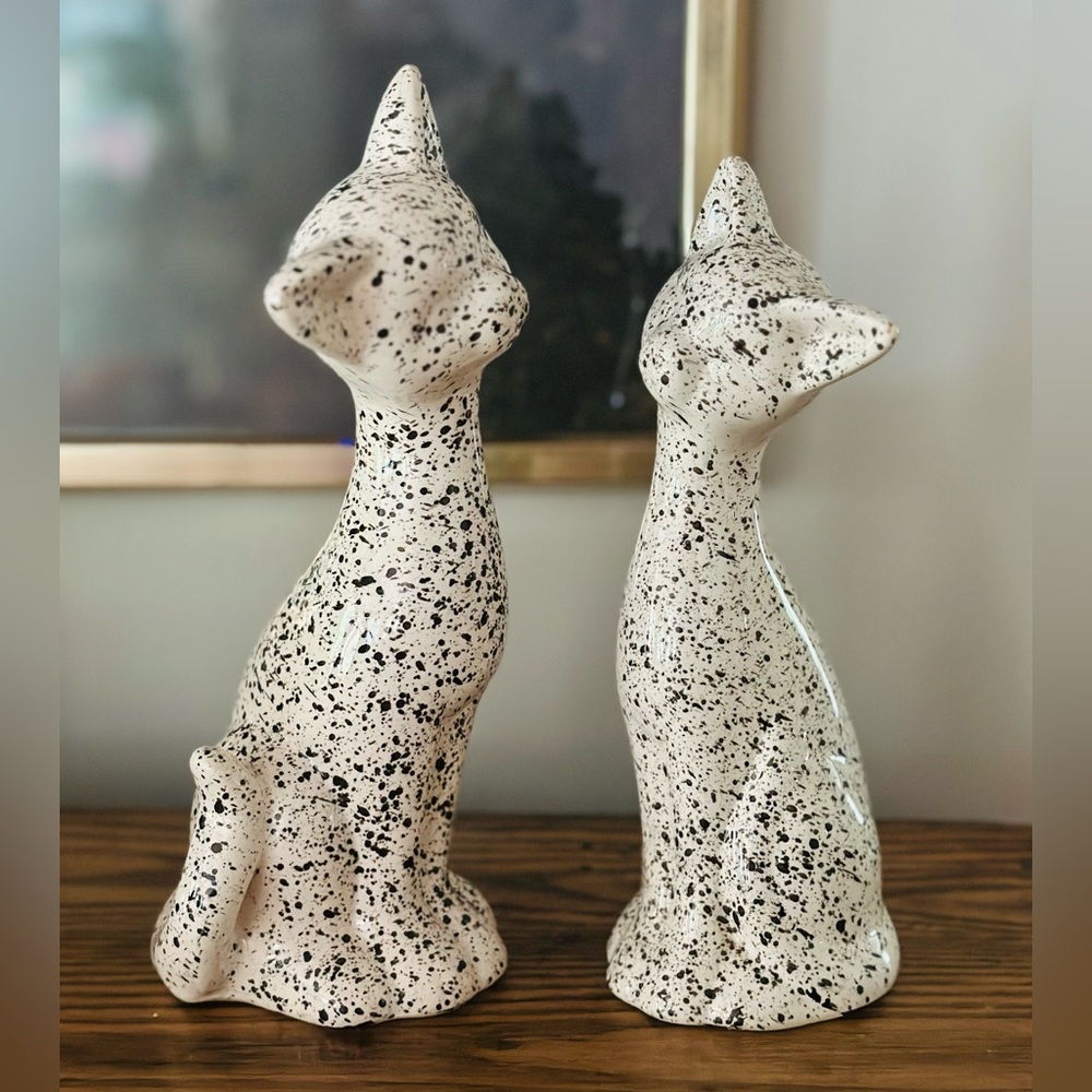 Vintage Speckled Ceramic Cat Figurines